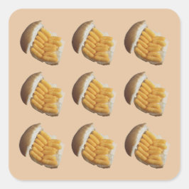 Adesivo Quadrado Comida de lixo, "Cheesy Puff" em um Roll, Sticker.