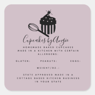 Adesivo Quadrado Comida do logotipo do Cupcake de corte preto-e-ros