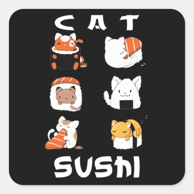 Adesivo Quadrado Comida Japonesa de Gato Sushi Cute (Frente)