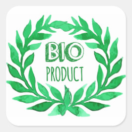 Adesivo Quadrado Comida verde de Fazenda de aquarela de bioproduto