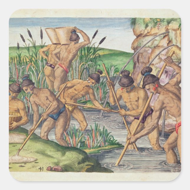Adesivo Quadrado Como os índios coletam Dourados dos Streams (Frente)