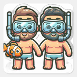 Adesivo Quadrado Companheiros de snorkeling