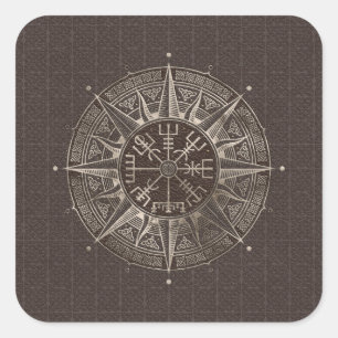 Adesivo Quadrado Compasso de Vegvisir - de Viking - couro e ouro de