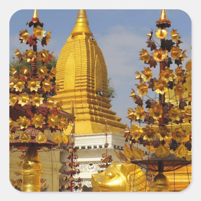 Adesivo Quadrado complexo da Pagode Shwe Zigon em Bagan (Pagan), (Frente)