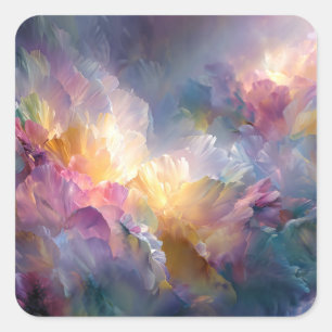 Adesivo Quadrado Composição floral pastel abstrata e brilhante