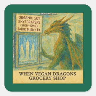 Adesivo Quadrado Compras engraçadas de supermercado do dragão vegan