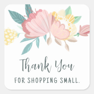 Adesivo Quadrado Compro Floral Pequeno Obrigado