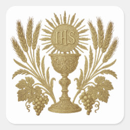 Adesivo Quadrado Comunhão IHS Chalice Wheat Graphics Eucarística