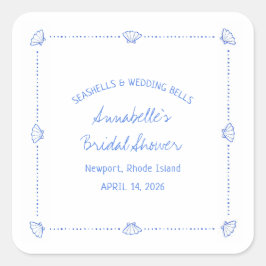 Adesivo Quadrado Conchas Desenhadas à Mão & Sininhos de Casamento C