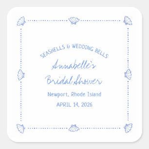 Adesivo Quadrado Conchas Desenhadas à Mão & Sininhos de Casamento C