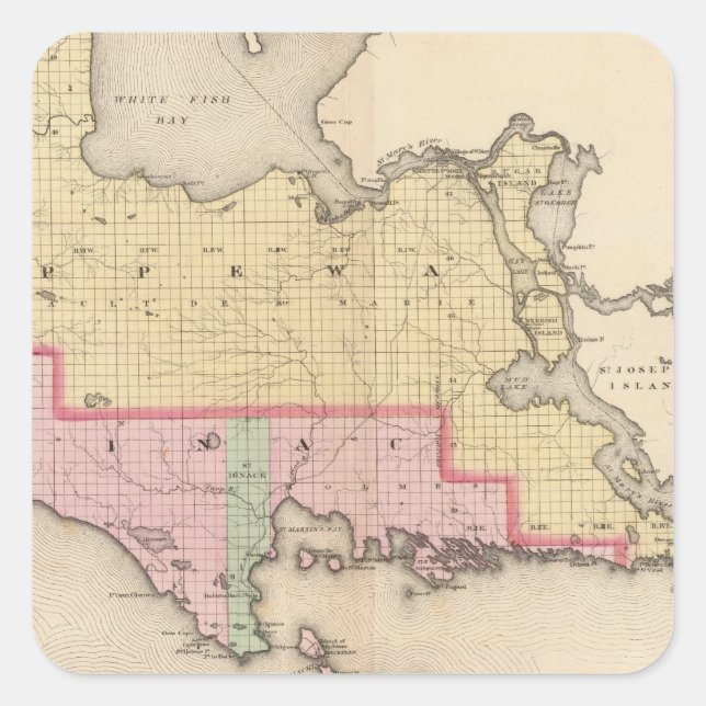 Adesivo Quadrado Condado de Chippewa Mackinac Michigan (Frente)