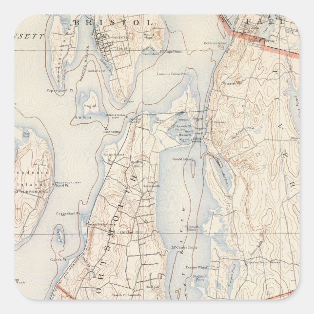 Adesivo Quadrado Condado de Newport, Rhode Island (Frente)