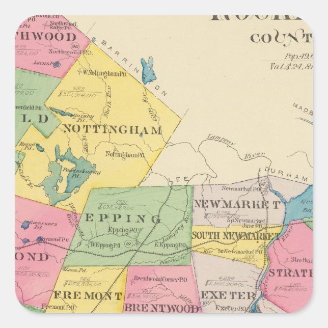 Adesivo Quadrado Condado de Rockingham, NH (Frente)