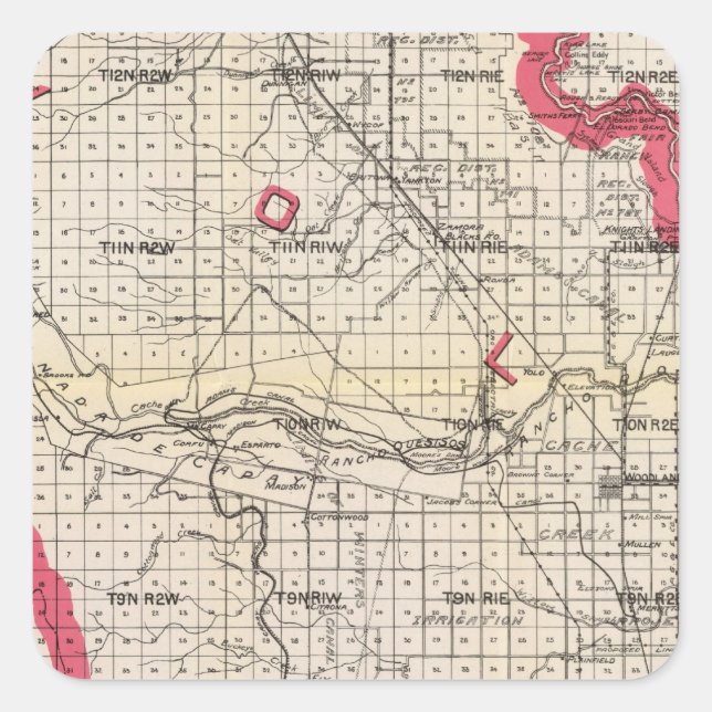 Adesivo Quadrado Condado de Yolo, Califórnia (Frente)