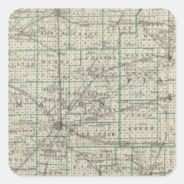 Adesivo Quadrado Condados de Platt, De Witt, Macon, Shelby (Frente)