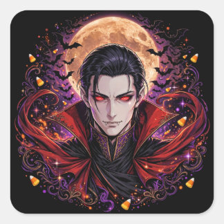 Adesivo Quadrado Conde de Vampiro Dracula Design de Terror Gótico