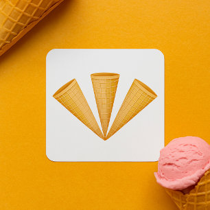 Adesivo Quadrado Cone de Sorvete de Waffle Triplo Sobremesa de Verã