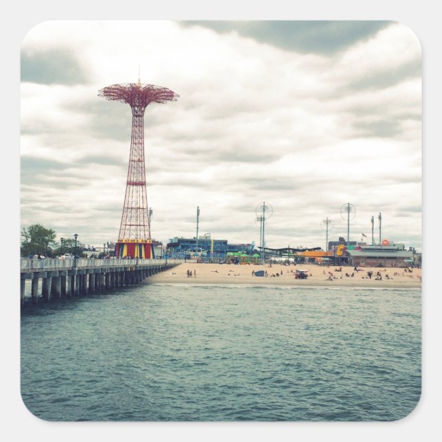 Adesivo Quadrado Coney Island Beach Panorama (Frente)