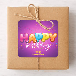 Adesivo Quadrado Confetes de Aniversário Feliz Roxo Alegre Celebraç