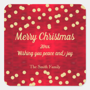 Adesivo Quadrado Confetes Dourados no teste padrão vermelho do