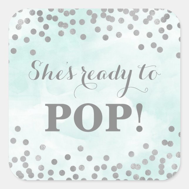 Adesivo Quadrado Confetti de Prata Azul-Cura Está Pronta para Pop (Frente)