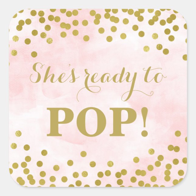 Adesivo Quadrado Confetti Dourado de Aquarela rosa Ela está pronta  (Frente)