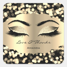 Adesivo Quadrado Confetti Dourado Lashes Nome Cleaner Love & Obriga
