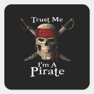 Adesivo Quadrado Confie em mim, sou um crânio pirata e espadas é en
