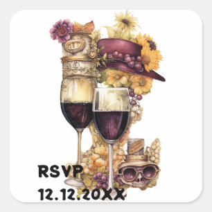 Adesivo Quadrado Confirmação de vinho Steampunk
