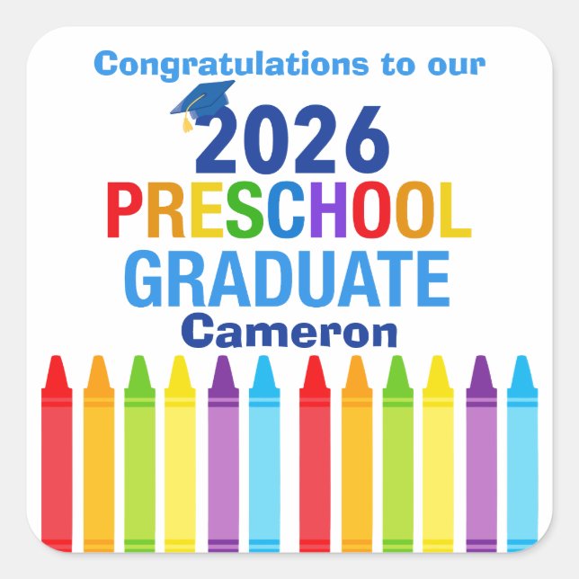 Adesivo Quadrado Congratulations Preschool Graduate Custom Party (Frente)