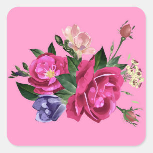 Adesivo Quadrado Conjunto bonito de Rosa