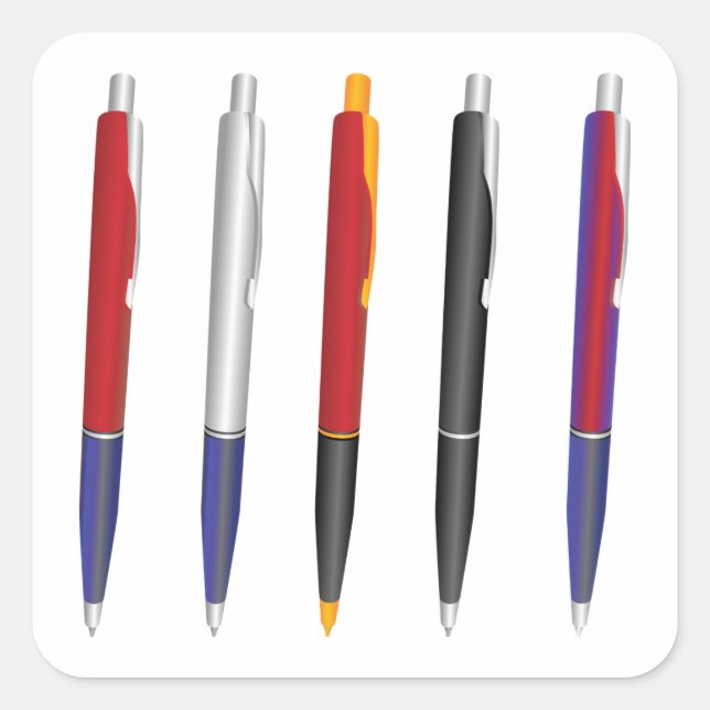Adesivo Quadrado Conjunto de Canetas Esferográficas Coloridas (Frente)