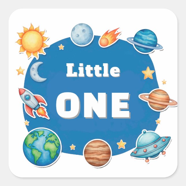 Adesivo Quadrado Conjunto de Clipart de Círculo Espacial (Frente)