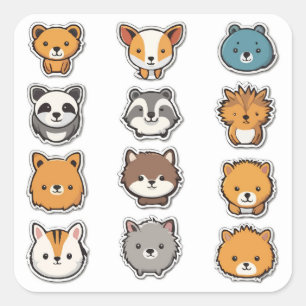 Adesivo Quadrado Conjunto De Vinhetas De Animais Cortes - Crânios D