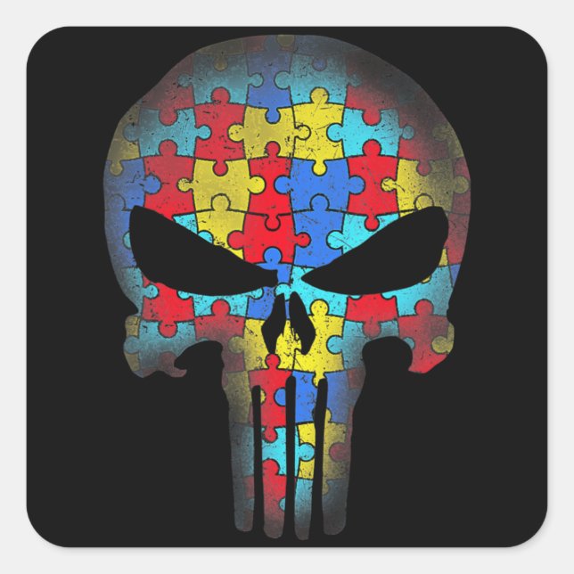 Adesivo Quadrado Conscientização do Crânio Advertência Mãe Crianças (Frente)