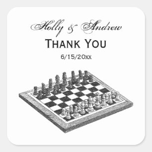 Adesivo Quadrado Conselho de xadrez e peças de xadrez Vintage Art