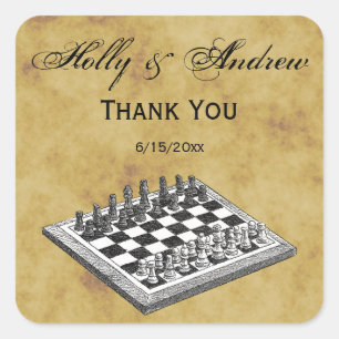 Adesivo Quadrado Conselho de xadrez e xadrez Vintage WBG aflita