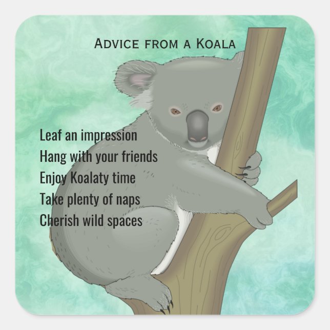 Adesivo Quadrado Conselhos de um Design Koala Sticker (Frente)