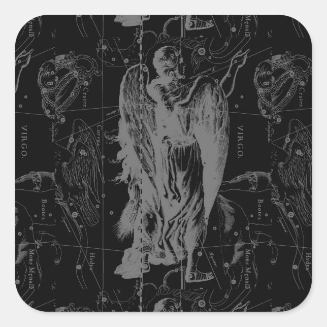 Adesivo Quadrado Constelação de Símbolo Virgo Decor Preto Hevelius (Frente)