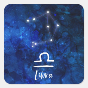 Adesivo Quadrado Constelação Zodiacal de Libra Galáxia Azul Celesti