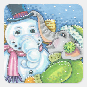 ADESIVO QUADRADO CONSTRUÇÃO ELEFANTE DE NATAL CHRISTMAS PACHYDERM S