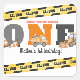 Adesivo Quadrado Construction Vehicles First Birthday Dump Truck