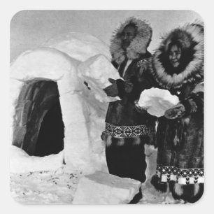 Adesivo Quadrado Construtores de iglu vintage EUA Alasca 1970