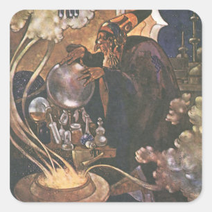 Adesivo Quadrado Conto de fadas do vintage, Aladdin e a lâmpada