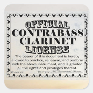 Adesivo Quadrado Contrabass Clarinet License Square Sticker
