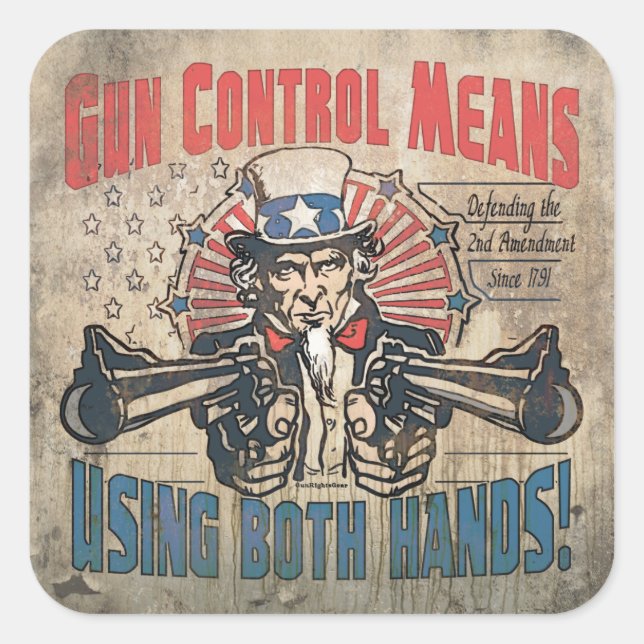 Adesivo Quadrado Controle De Arma Significa Duas Mãos Retro (Frente)
