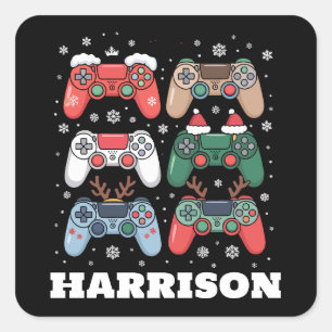 Adesivo Quadrado Controle de Jogo Personalizado do Papai Noel para