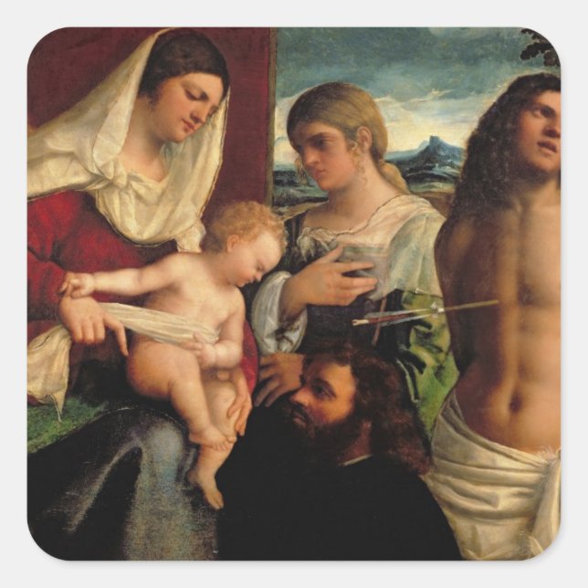 Adesivo Quadrado Conversação Sacra com SS. Catherine, Sebastian (Frente)