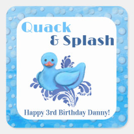 Adesivo Quadrado Convite de Aniversário de 3 anos do Pato Quack e S