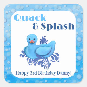Adesivo Quadrado Convite de Aniversário de 3 anos do Pato Quack e S